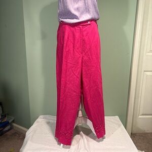 Laura Scott women’s Bright Pink Wide-Leg cropped Pants w/embellished hem size 18